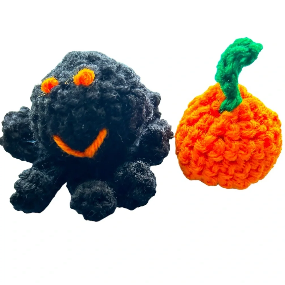 HAND CRAFTED Crochet Organic Catnip Colorful Interactive Spider Pumpkin Cat Toys